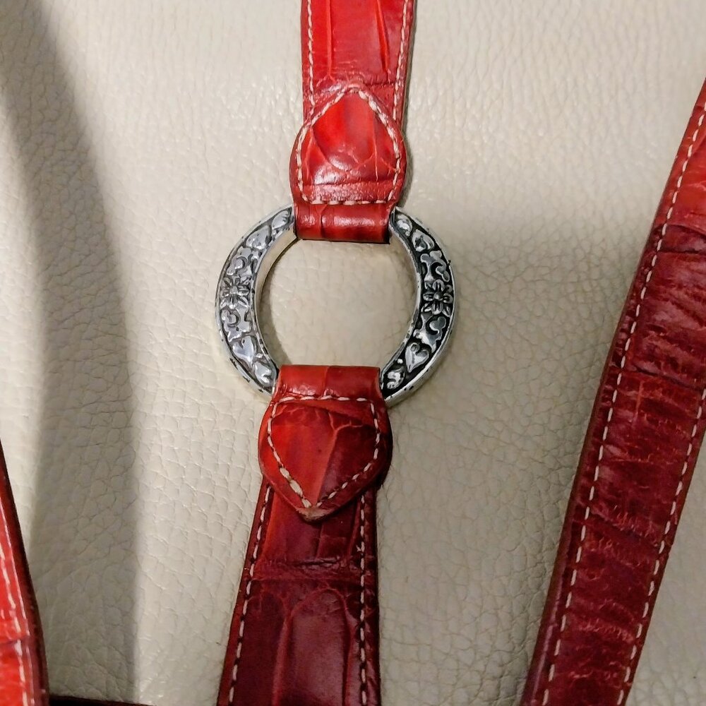 BRIGHTON VINTAGE CREAM/RED LEATHER BUCKET BAG PURSE MEDIUM EUC WITH AIRPOD HOLDE - Picture 7 of 14